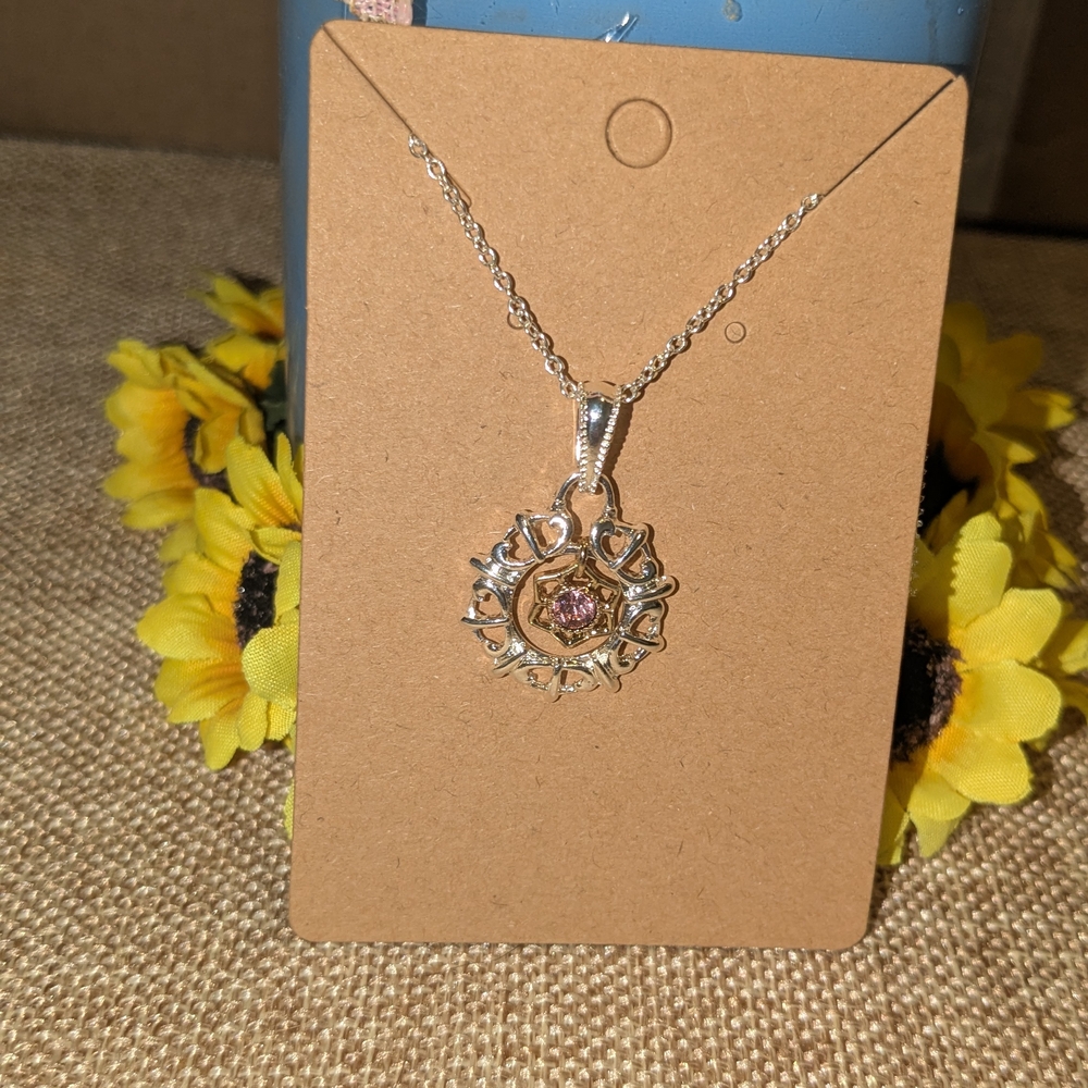 Elegant Silver and Pink Sunflower Pendant Necklace